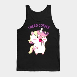 In need of coffee lover coffee addict Funny tired sleepy unicorn Tank Top